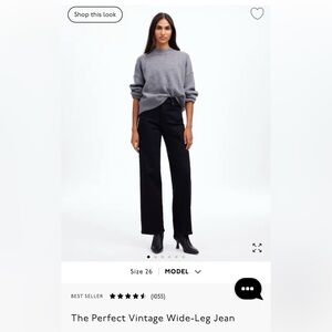 NWT Madewell The Perfect Vintage Wide-Leg Jean in black W 32